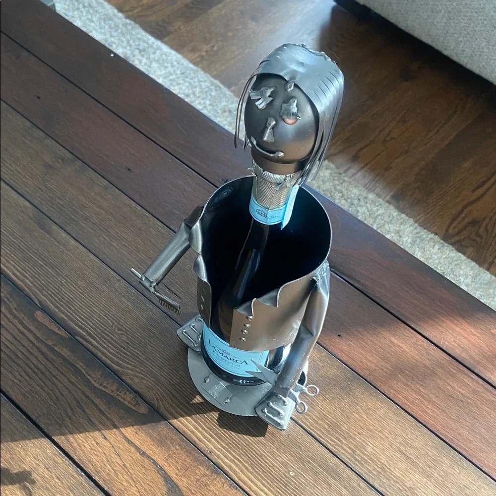 H&K Steel Sculptures Female Hair Stylist Wine Bottle Holder Stainless Steel